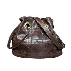 Christian Dior Brown Quilted Cannage Leather Small Hobo Bucket Shoulder Bag Auth
